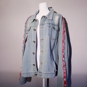 Homme +Femme LA Streetwear Distressed Denim Jean Jacket, Unisex French XL